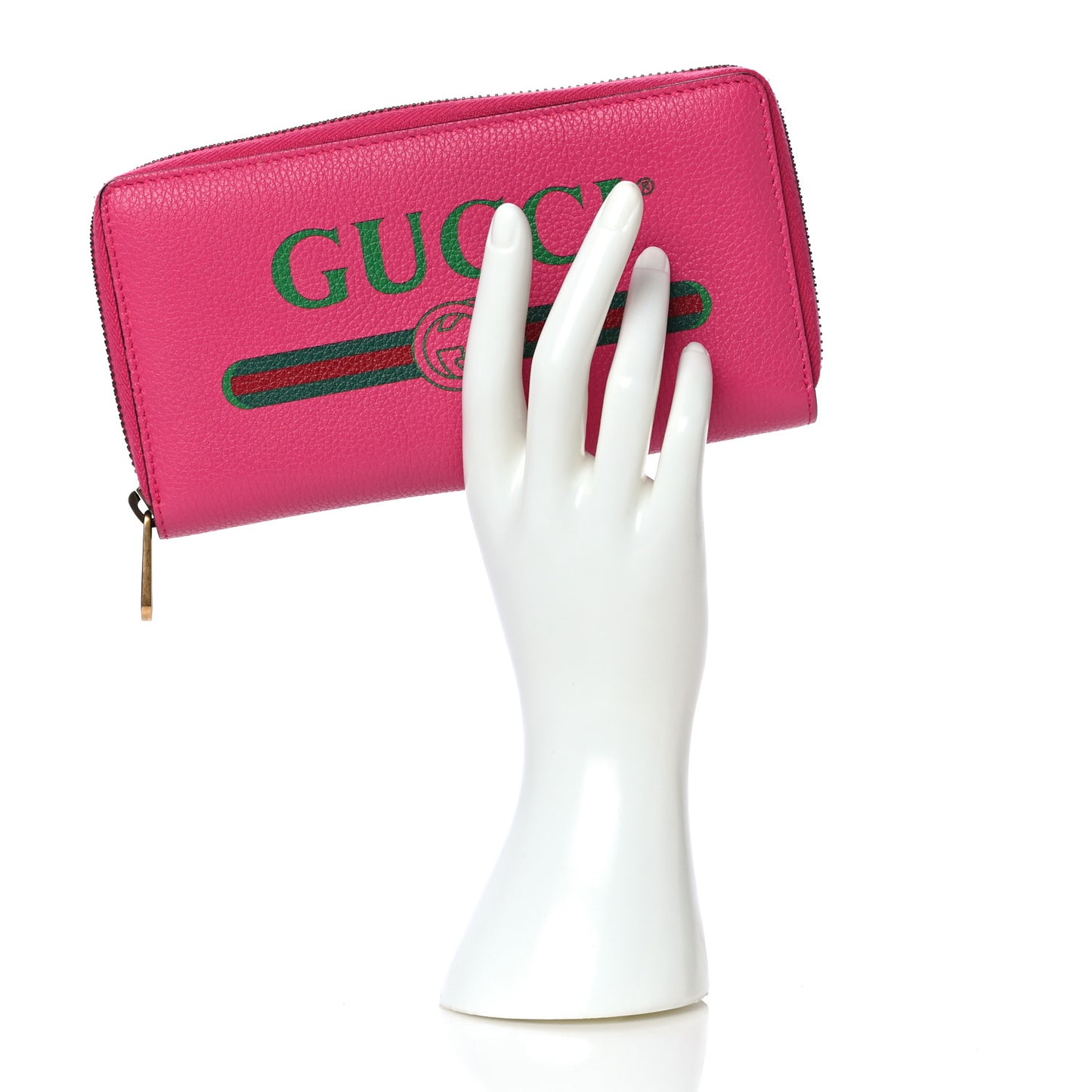 Grained Calfskin Logo Zip Around Wallet Box Pink Green