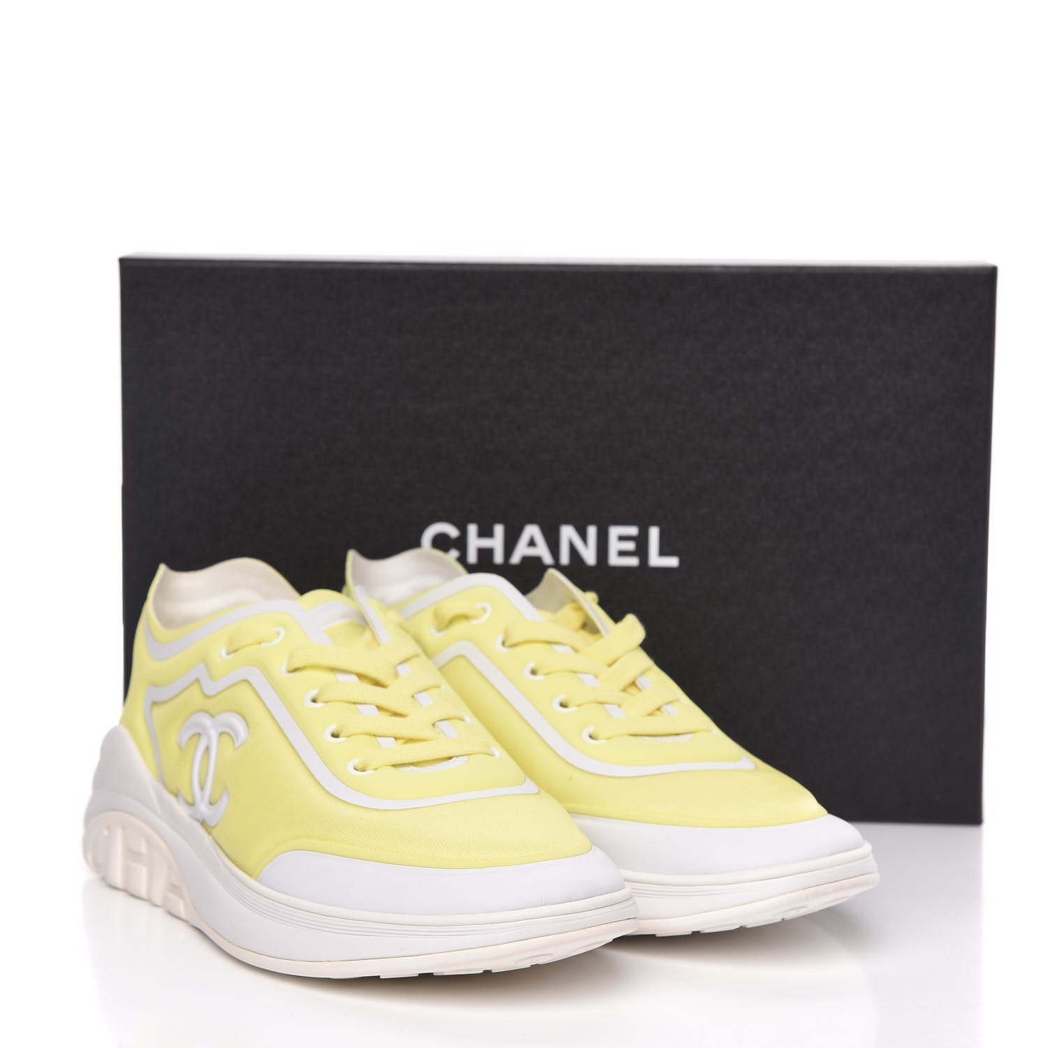 Chanel Calfskin Mesh Lycra Logo Sneakers 41 Yellow 8 of 8