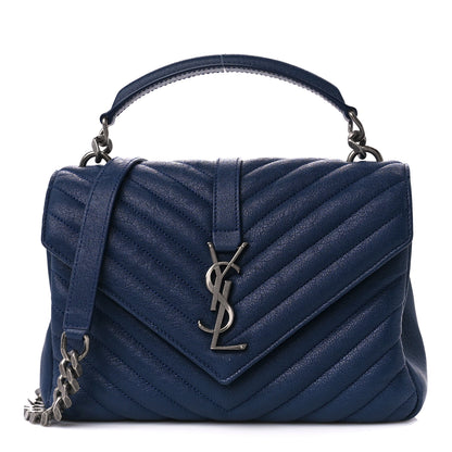 Saint Laurent Sheepskin Matelasse Chevron Monogram Medium College Bag Blue Charron 1 of 12