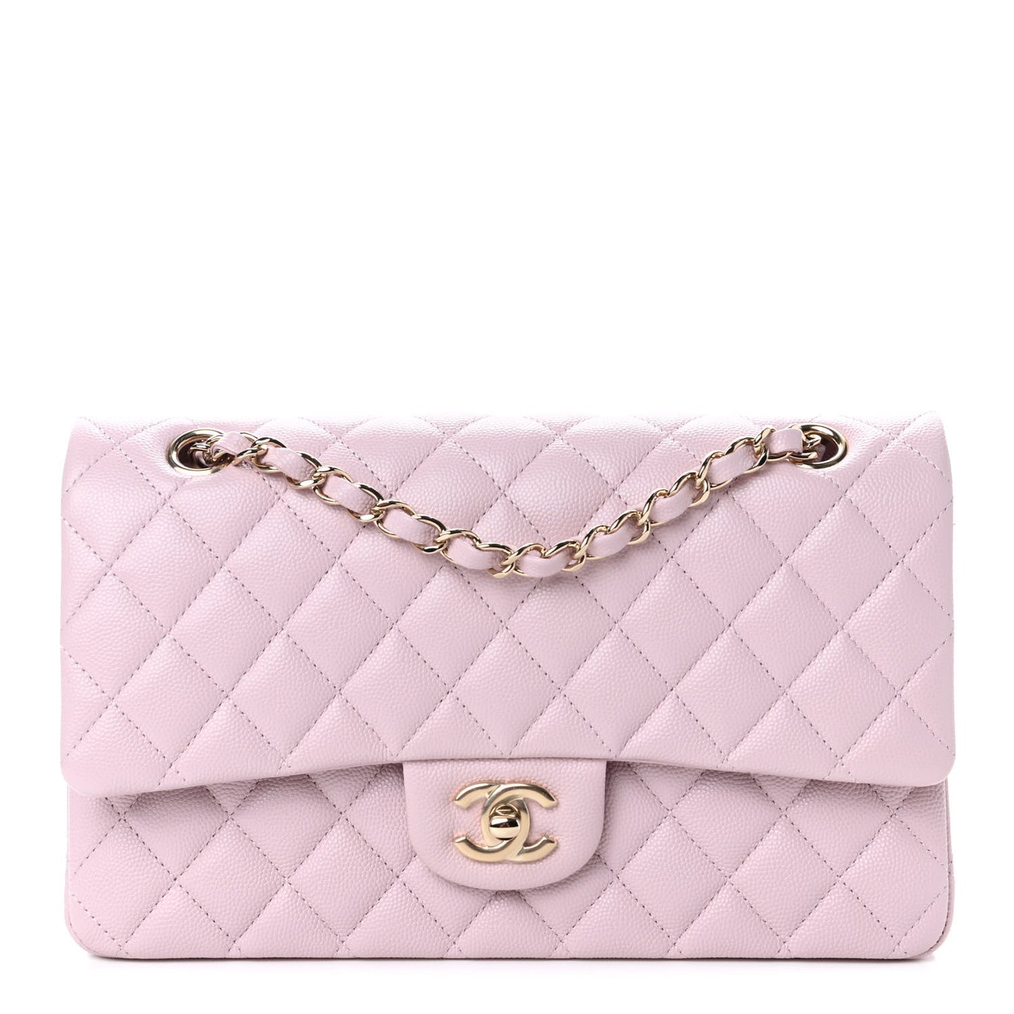 Caviar Quilted Medium Double Flap Light Pink