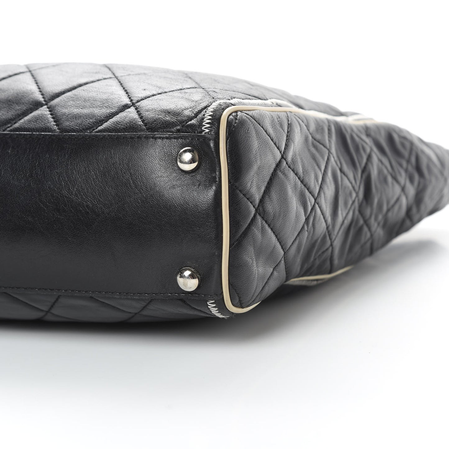 Glazed Lambskin Quilted Large North South Tote Black