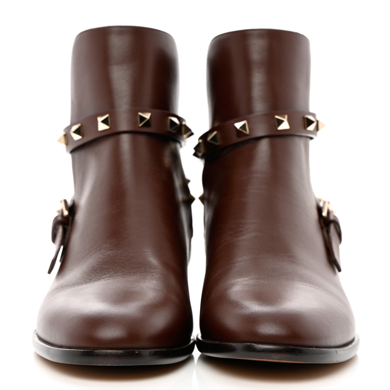 Valentino Garavani Calfskin Rockstud Buckle Ankle Boots 37 Light Brown 2 of 8