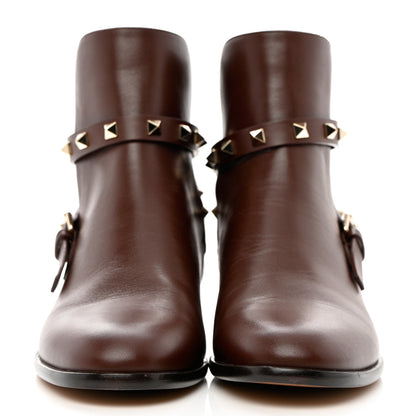 Valentino Garavani Calfskin Rockstud Buckle Ankle Boots 37 Light Brown 2 of 8