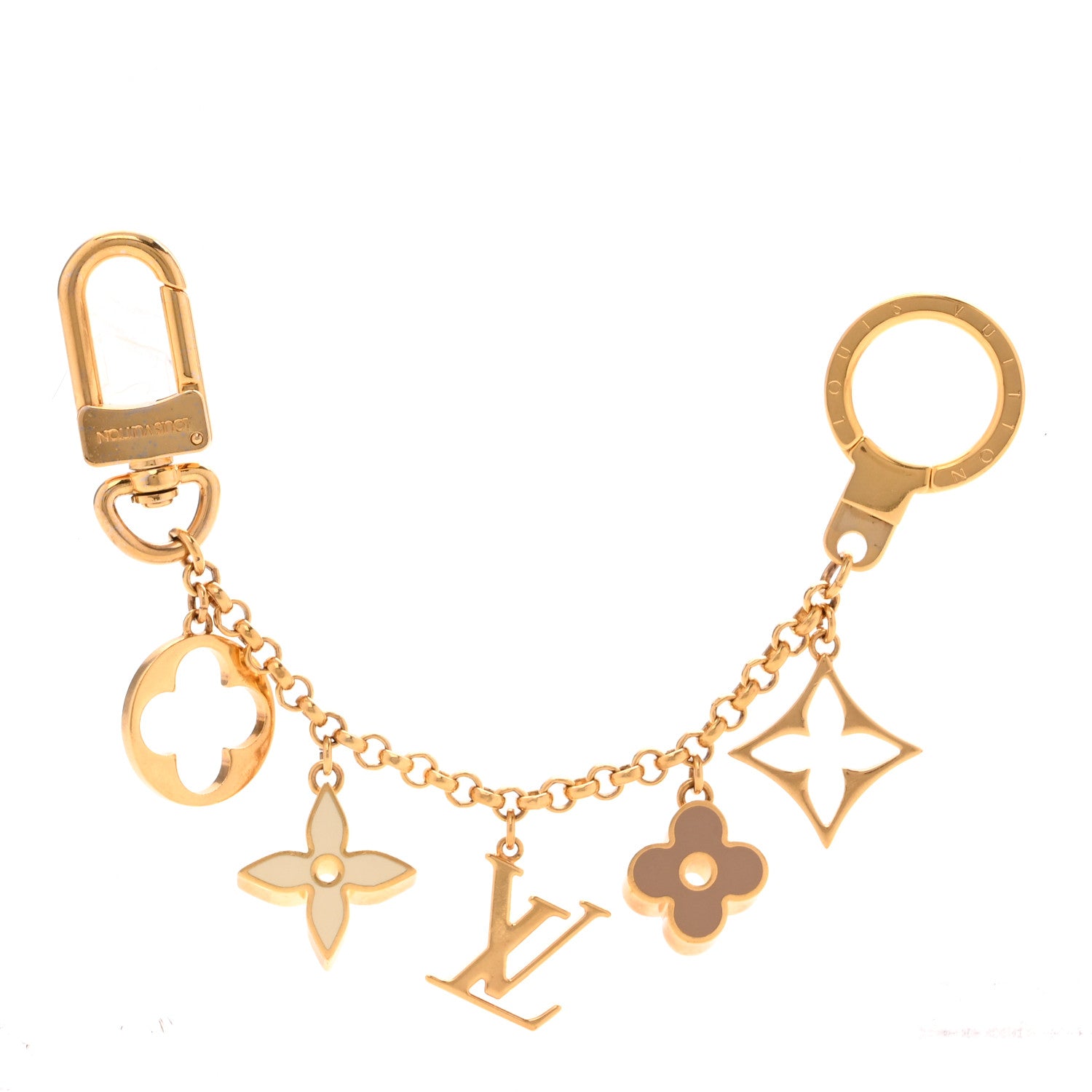 Louis Vuitton Brass Enamel Fleur De Monogram Bag Charm Chain Gold 1 of 4
