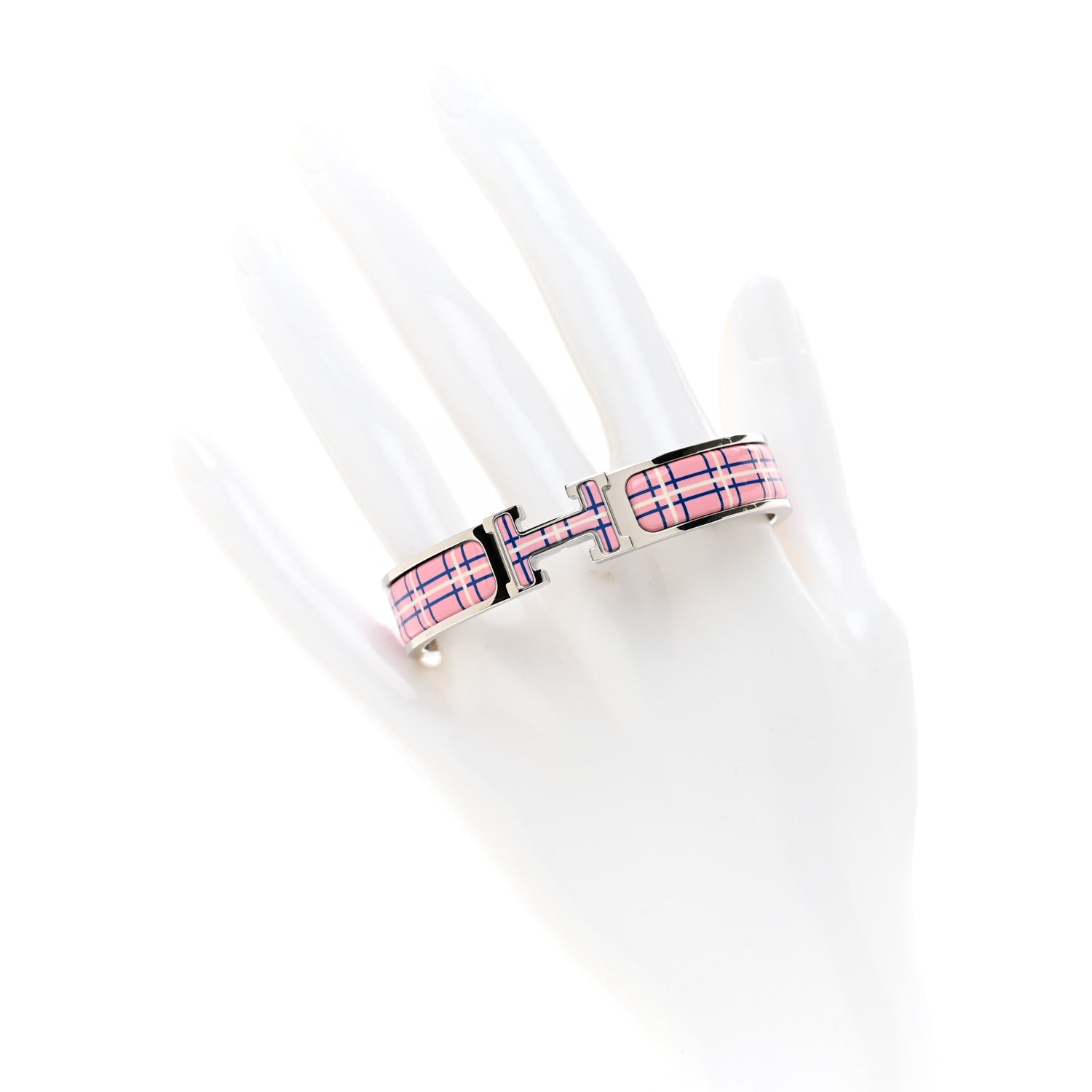 Hermes Enamel Printed Tartan Narrow Clic Clac H Bracelet PM Pink Delirium 2 of 4