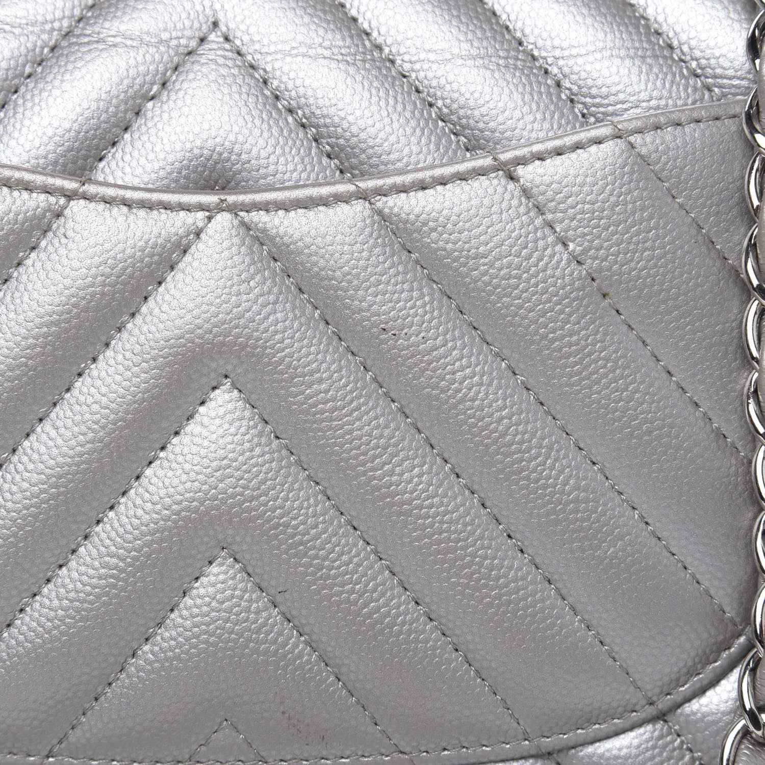 Chanel Metallic Caviar Chevron Quilted Medium Double Flap Silver 14 of 16