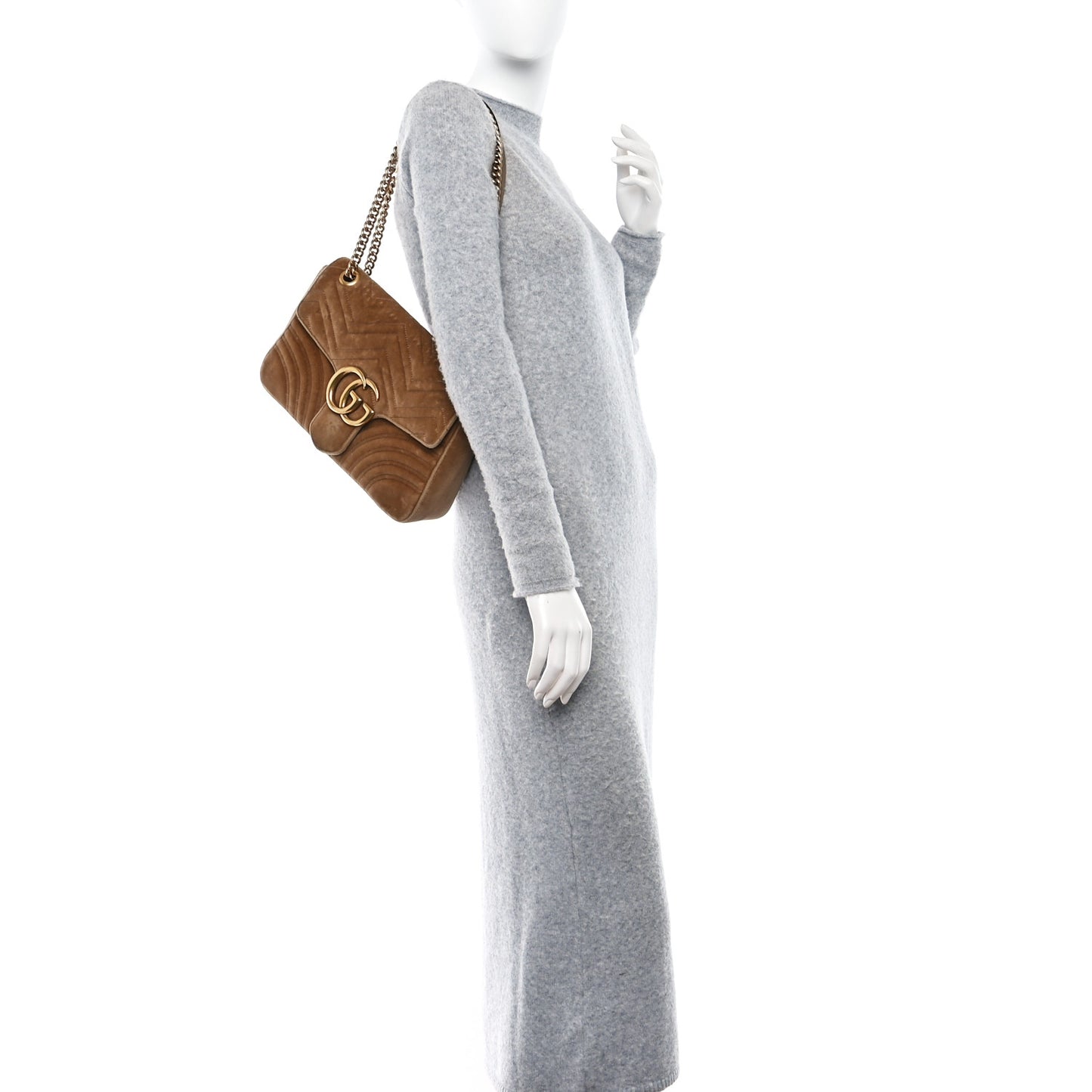 Velvet Matelasse Medium GG Marmont Shoulder Bag Taupe