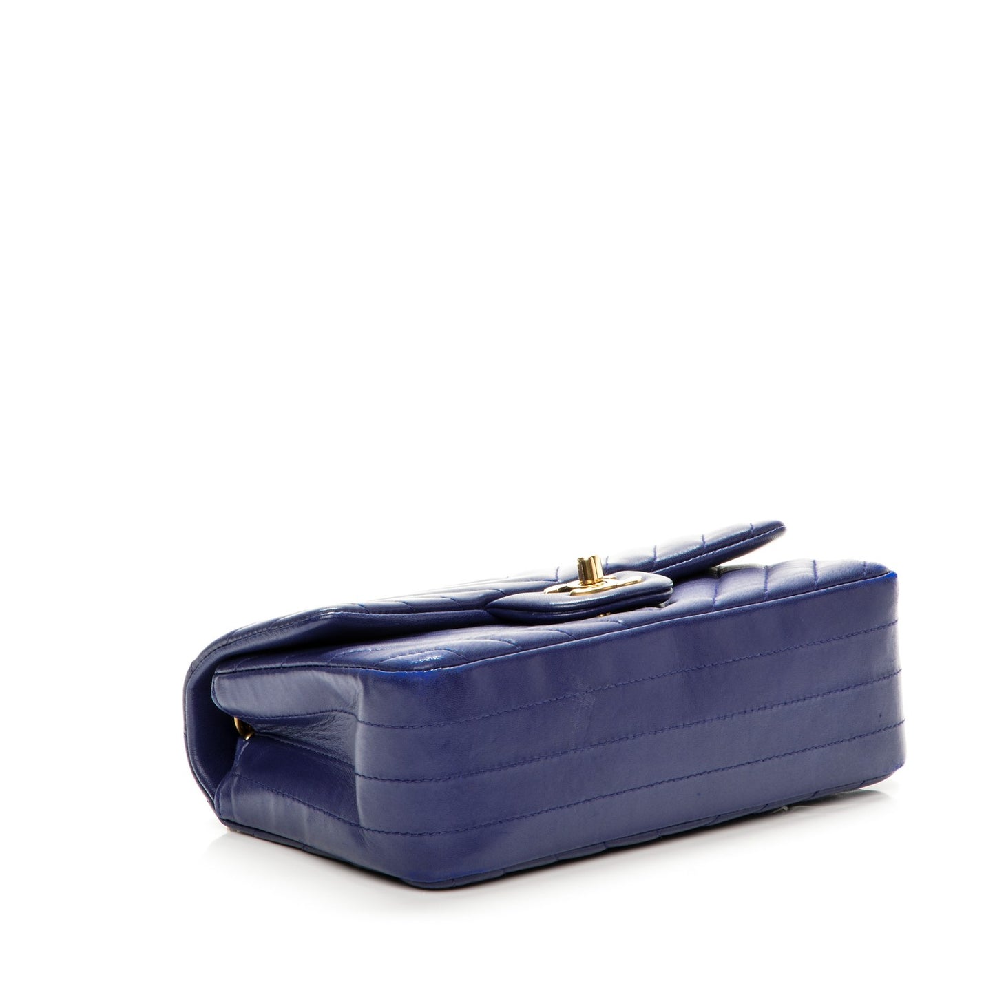 Lambskin Chevron Quilted Mini Rectangular Flap Dark Blue