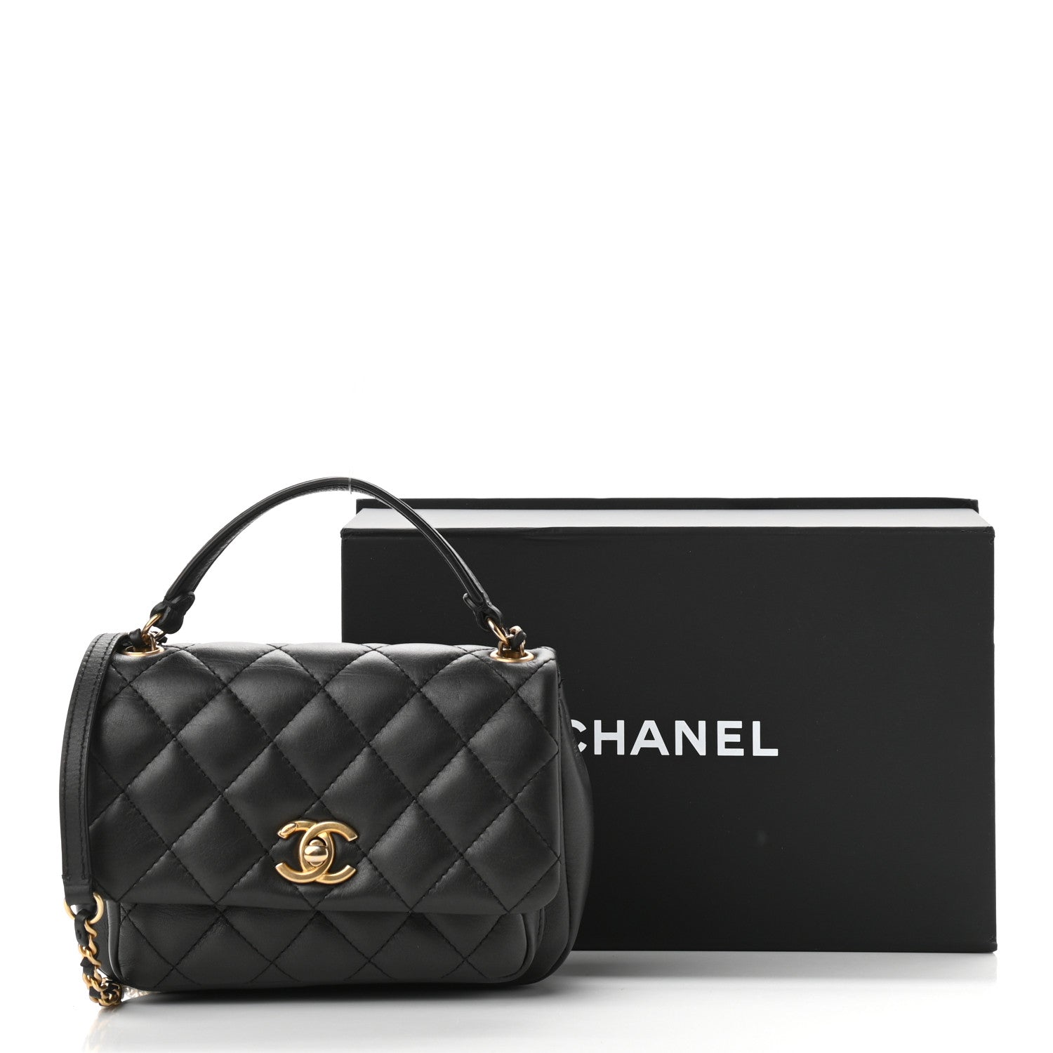 Chanel Calfskin Quilted Top Handle Flap Black 11 of 11
