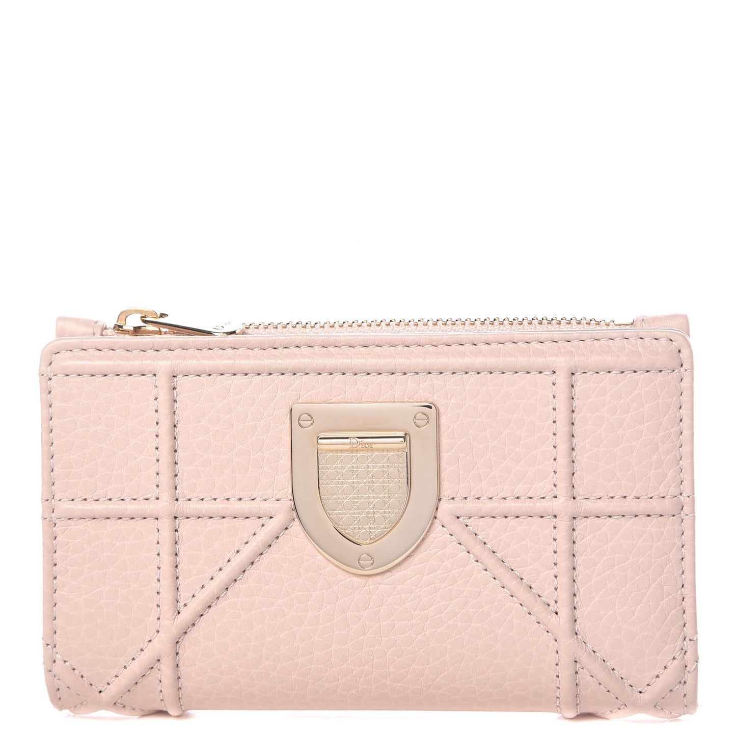 Grained Calfskin Cannage Diorama Wallet Rose Poudre