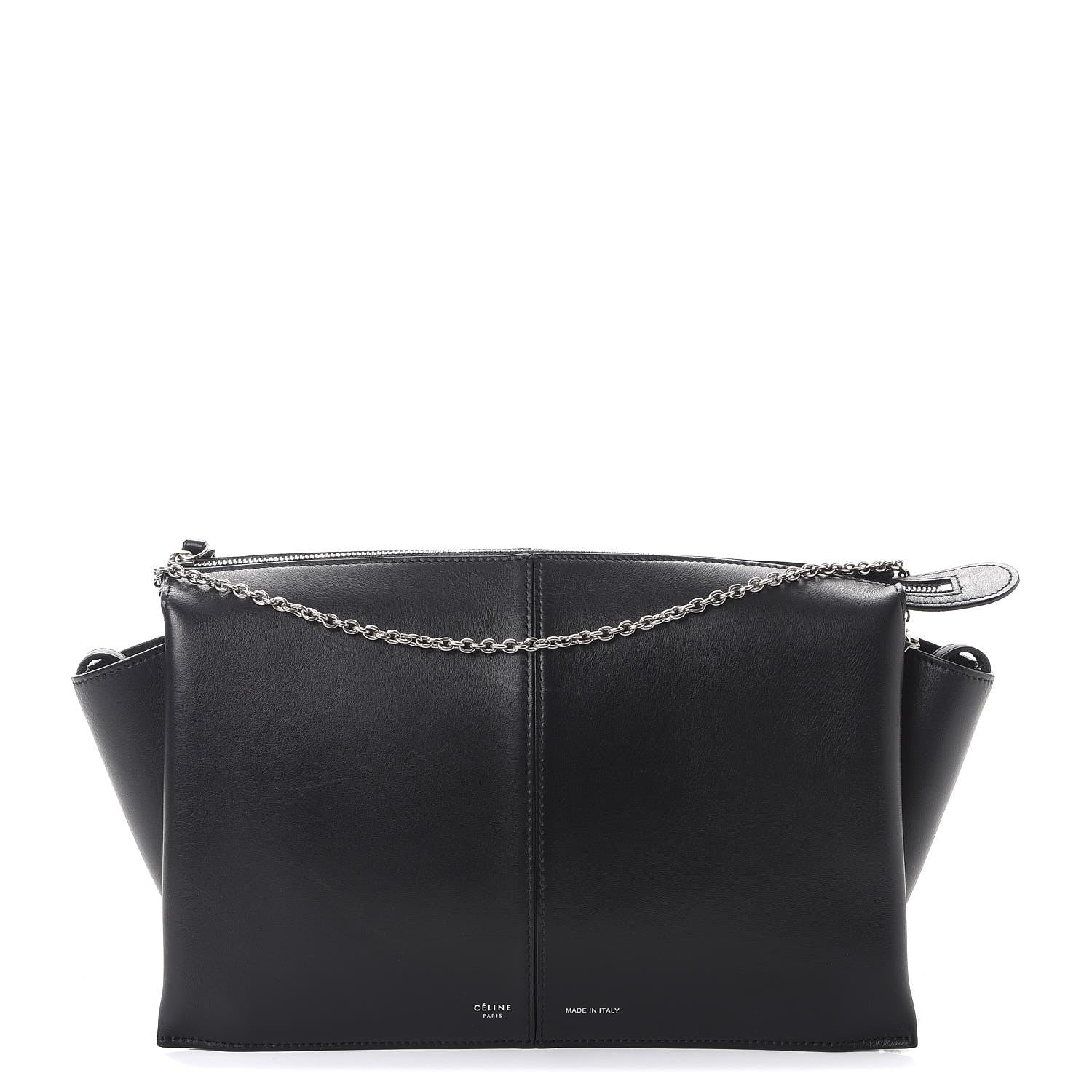 Celine Smooth Calfskin Tri-Fold Clutch on Chain Black 1 of 8