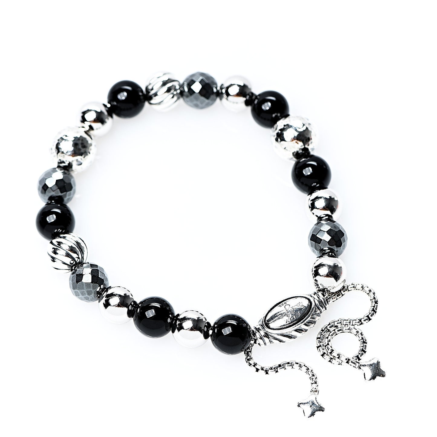 Sterling Silver Black Onyx Hematite 8mm Elements Bead Bracelet