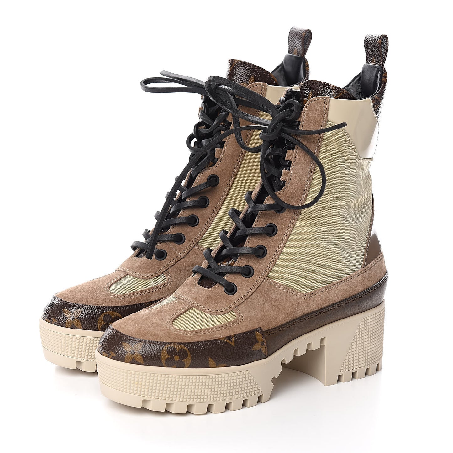Suede Calfskin Monogram Laureate Platform Desert Boots 35 Beige