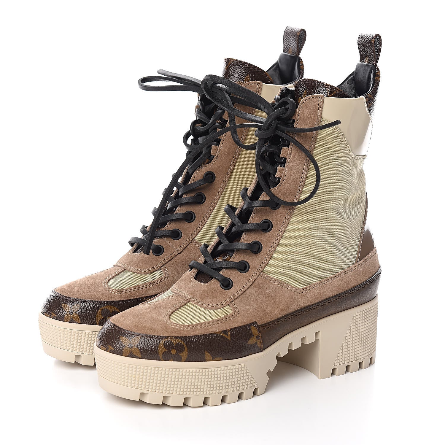 Louis Vuitton Suede Calfskin Monogram Laureate Platform Desert Boots 35 Beige 3 of 9