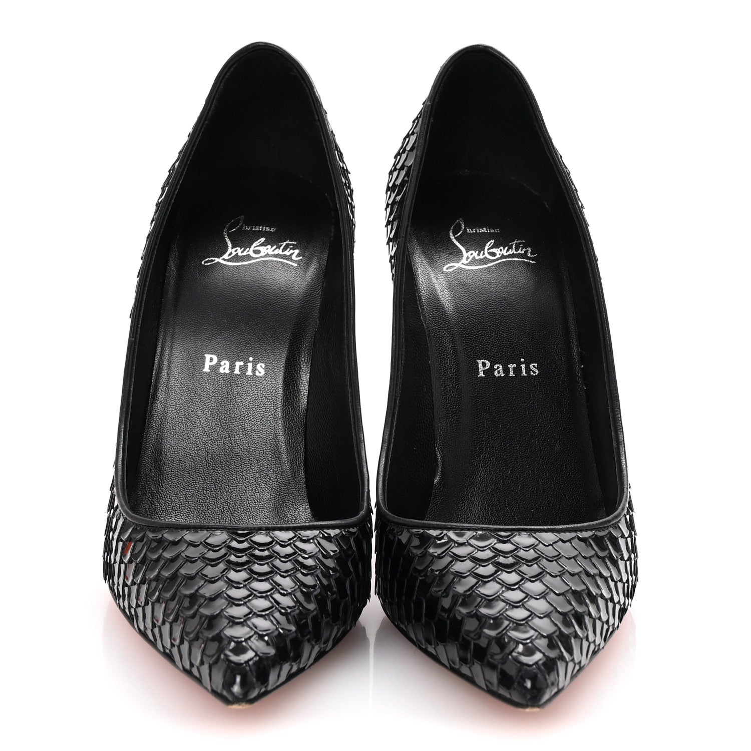 Christian Louboutin Patent Calfskin Snakeskin Embossed Kate 100 Pumps 37.5 Black 3 of 8
