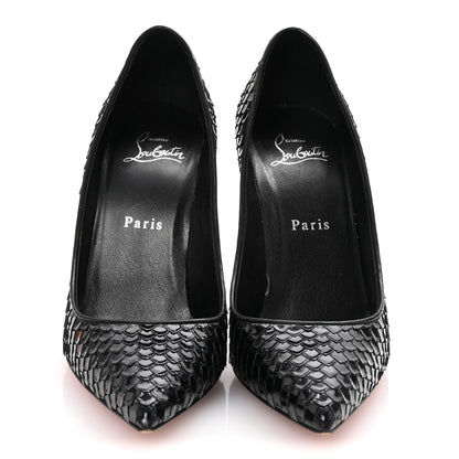 Christian Louboutin Patent Calfskin Snakeskin Embossed Kate 100 Pumps 37.5 Black 3 of 8