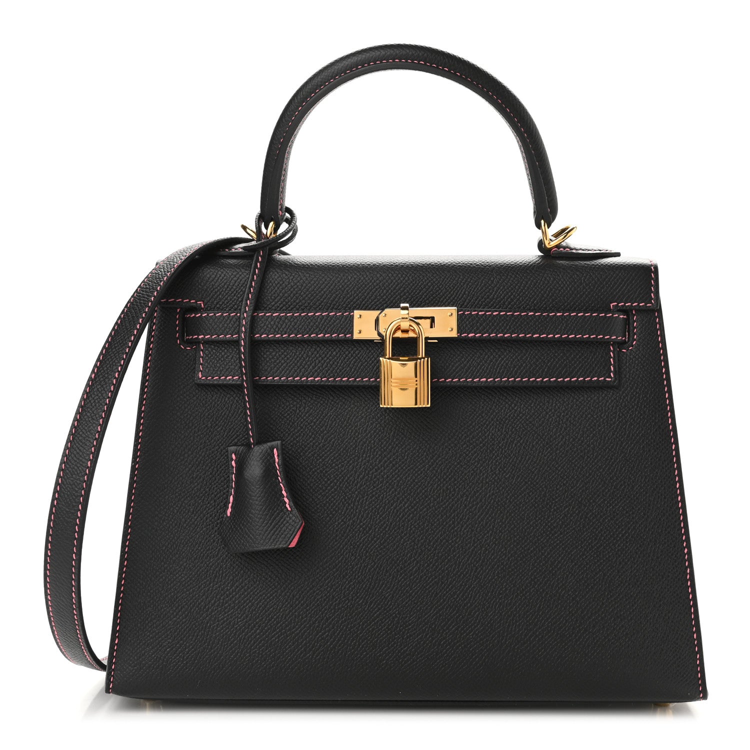 Hermes Epsom Horseshoe Kelly Sellier 25 Black Rose Lipstick 1 of 8
