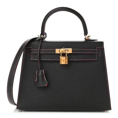 Hermes Epsom Horseshoe Kelly Sellier 25 Black Rose Lipstick 1 of 8