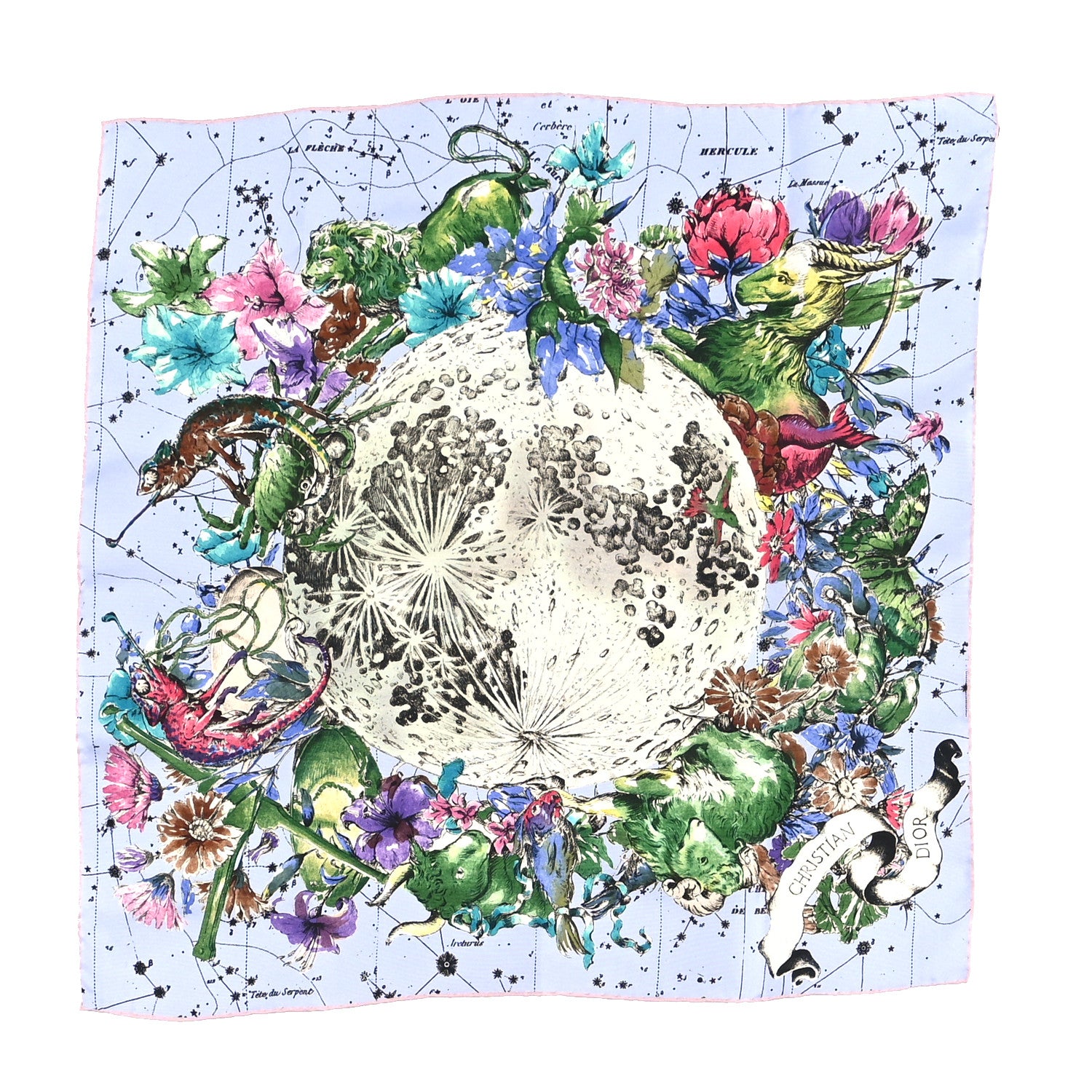 Christian Dior Silk Zodiac Print Square Scarf 55 Blue Multicolor 1 of 3