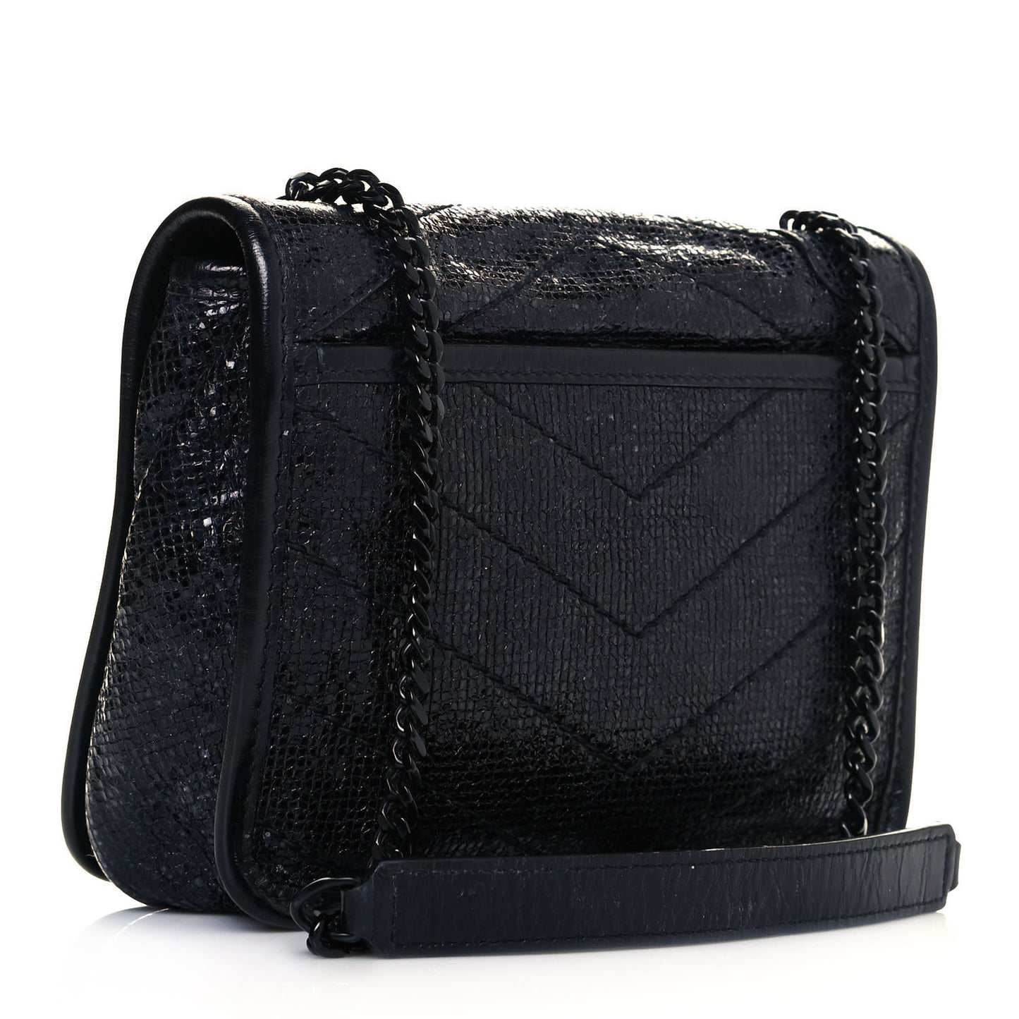Metallic Cracked Calfskin Monogram Niki Chain Wallet Black