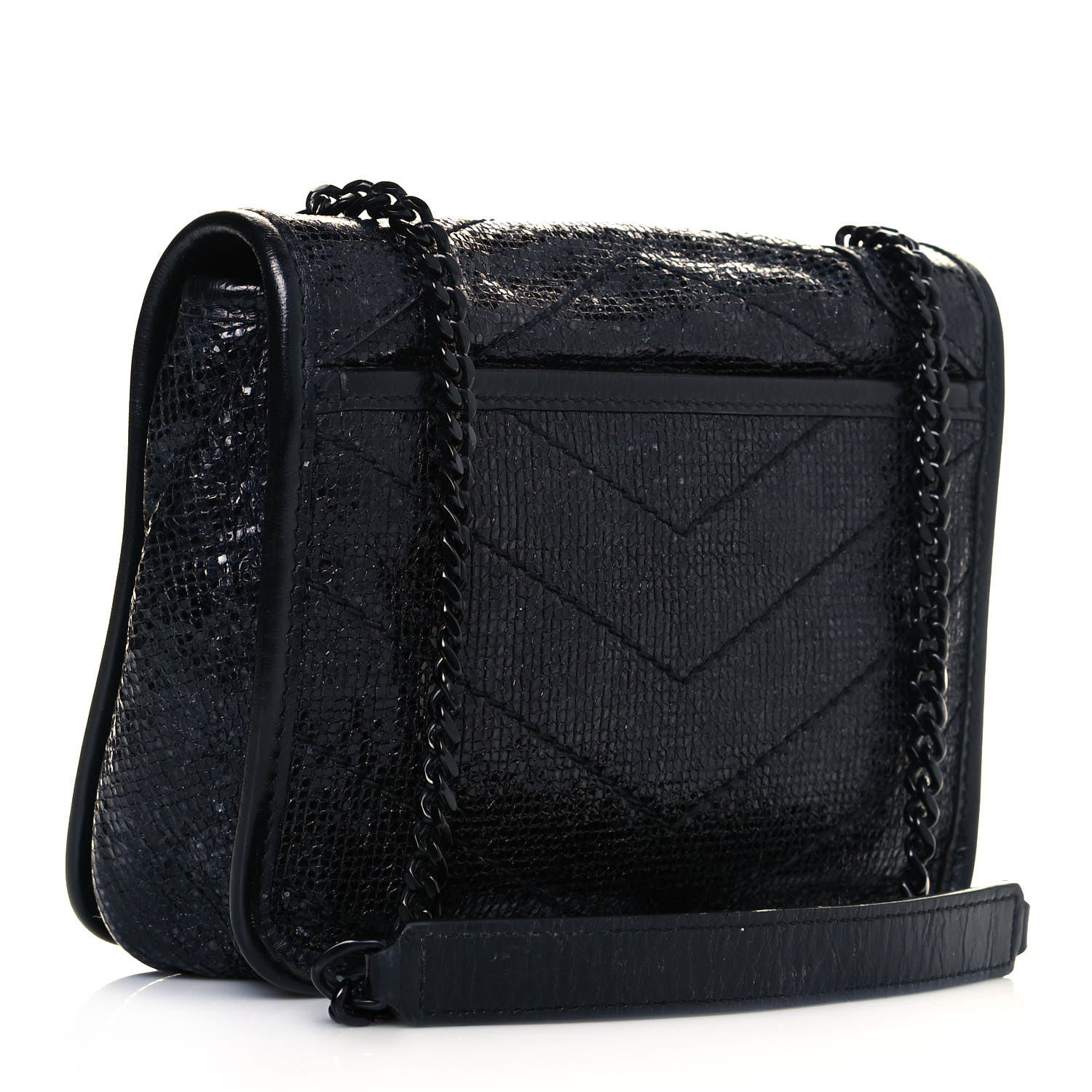 Saint Laurent Metallic Cracked Calfskin Monogram Niki Chain Wallet Black 2 of 8