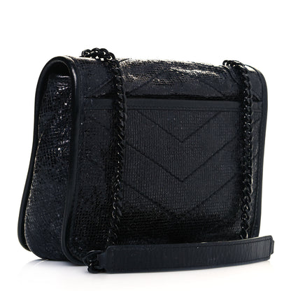 Saint Laurent Metallic Cracked Calfskin Monogram Niki Chain Wallet Black 2 of 8