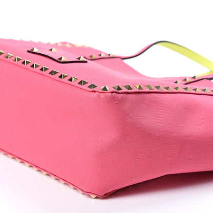 Valentino Garavani Canvas Small Rockstud Reversible Tote Pink Yellow 12 of 16