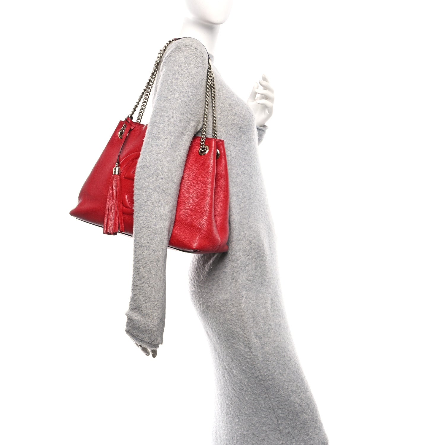 Gucci Pebbled Calfskin Medium Soho Chain Shoulder Bag Tabasco Red 2 of 10