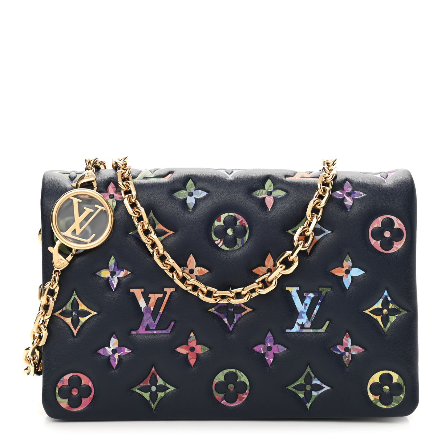 Lambskin Embossed Monogram LV Garden Pochette Coussin Navy