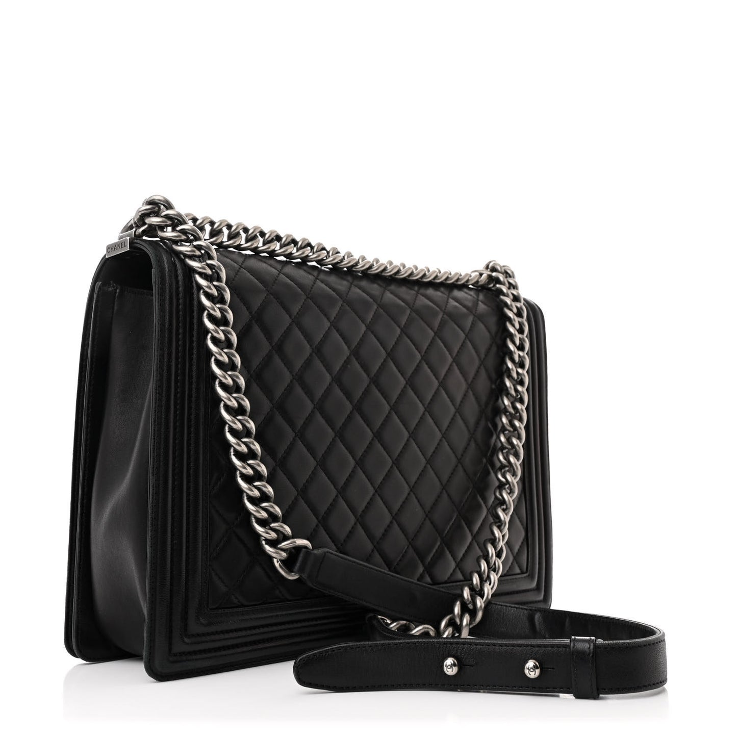 Lambskin Quilted Large Boy Flap Black