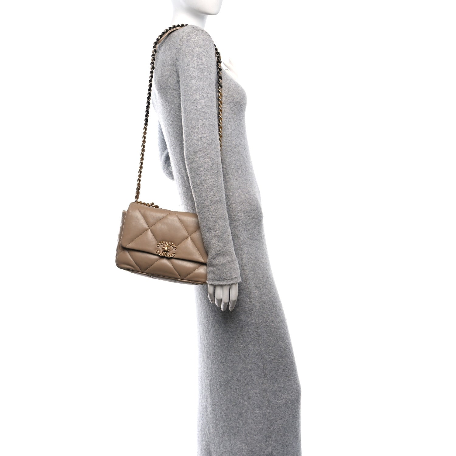Chanel Lambskin Quilted Medium Chanel 19 Flap Dark Beige 2 of 10