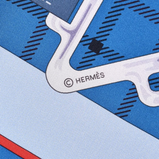 Hermes Silk Tatersale Scarf 90 Cobalt Ciel Bordeaux 4 of 6