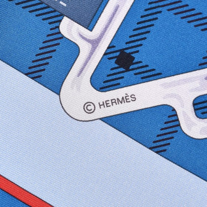 Hermes Silk Tatersale Scarf 90 Cobalt Ciel Bordeaux 4 of 6