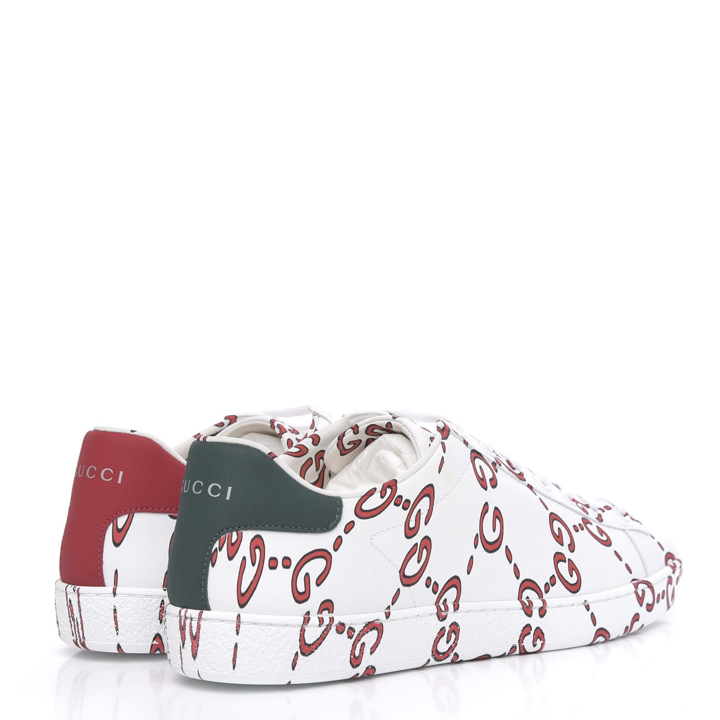 Calfskin GucciGhost Print Womens Ace Sneakers 39.5 White Hibiscus Red