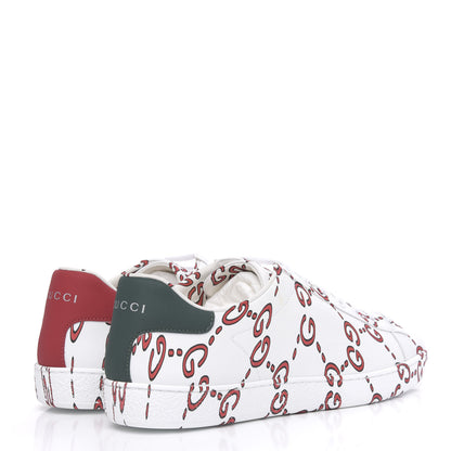 Gucci Calfskin GucciGhost Print Womens Ace Sneakers 39.5 White Hibiscus Red 4 of 10