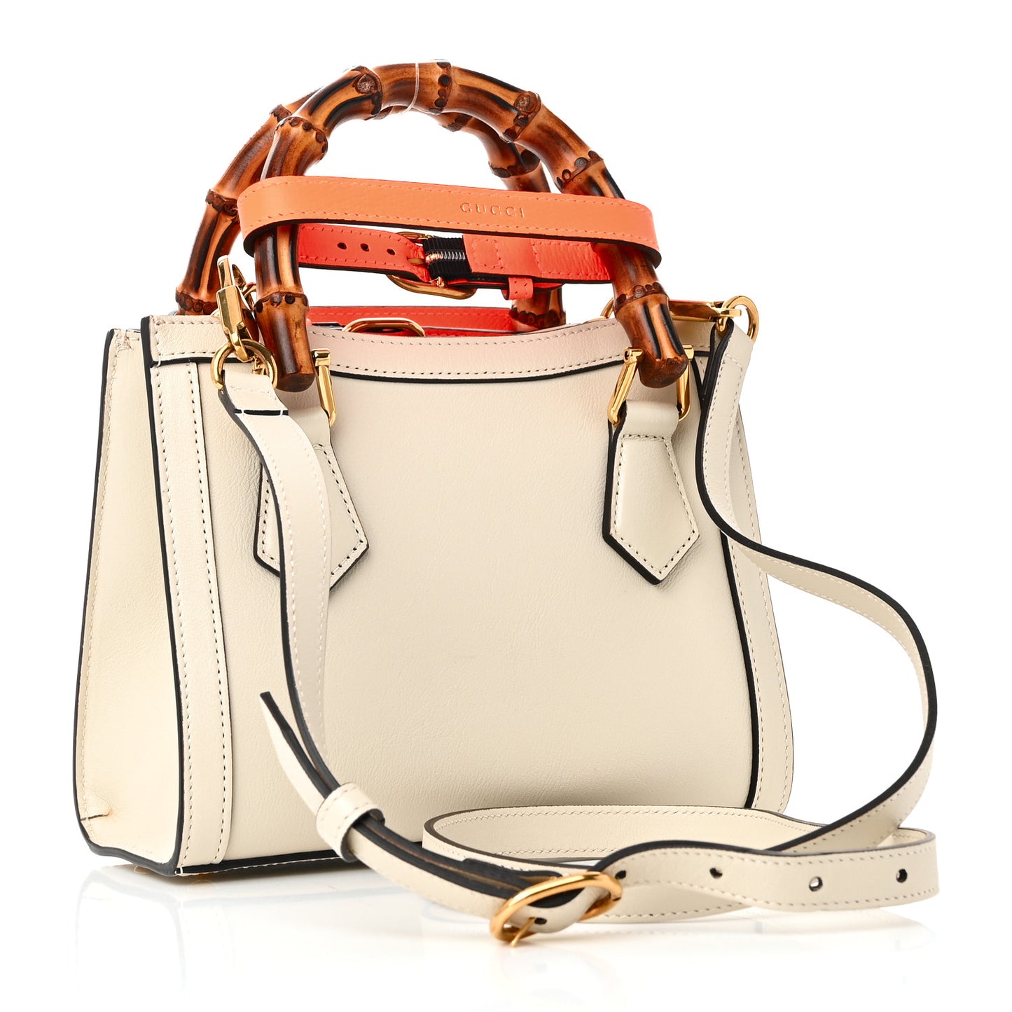 Wonka Grain Calfskin Mini Diana Tote Bag Mystic White Orange Fluo