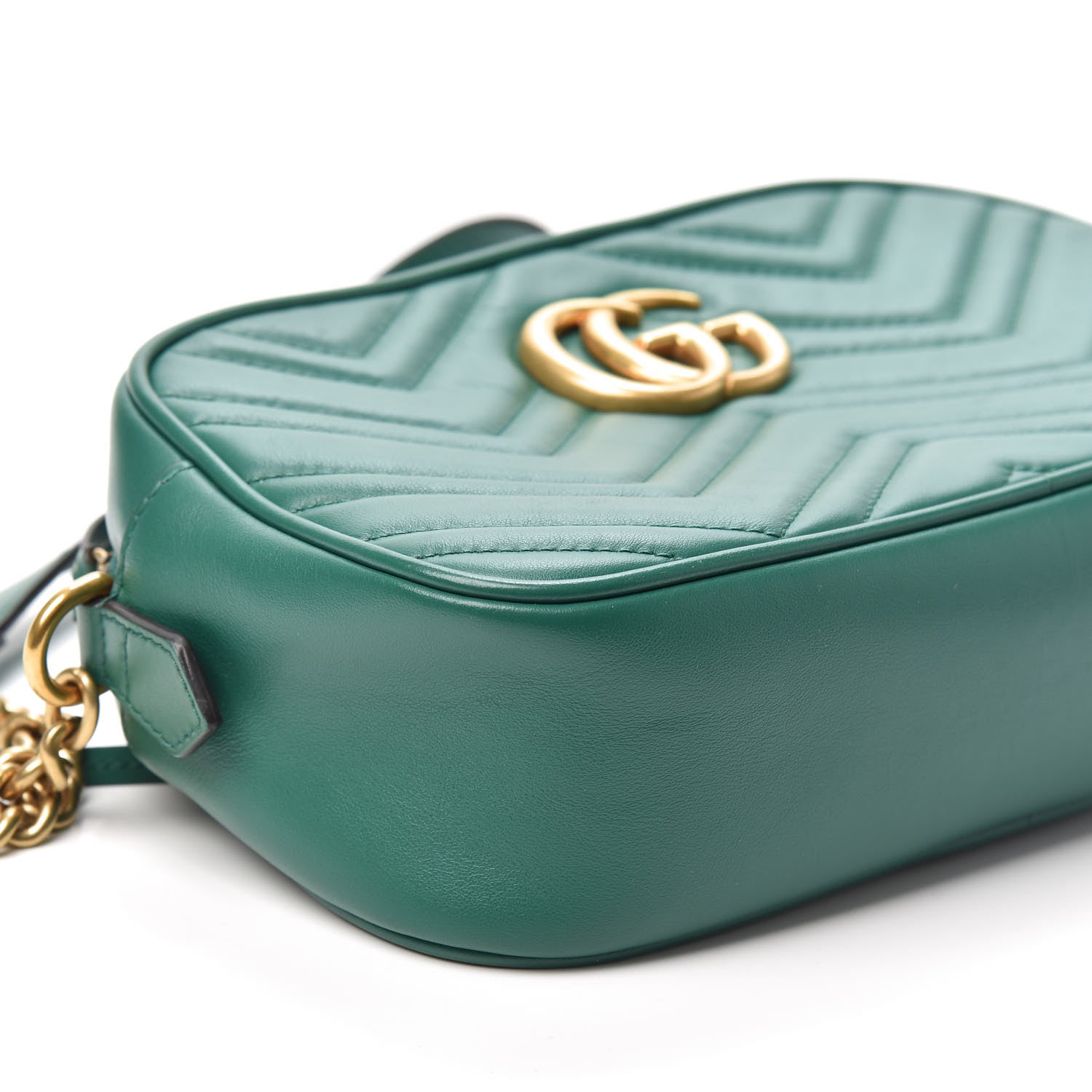Gucci Calfskin Matelasse Small GG Marmont Chain Shoulder Bag Emerald Green 9 of 10