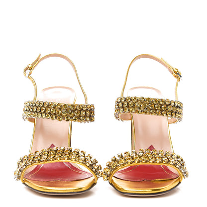 Gucci Nappa Silk Crystal Bertie High Heel Sandals 36.5 Gold 2 of 10