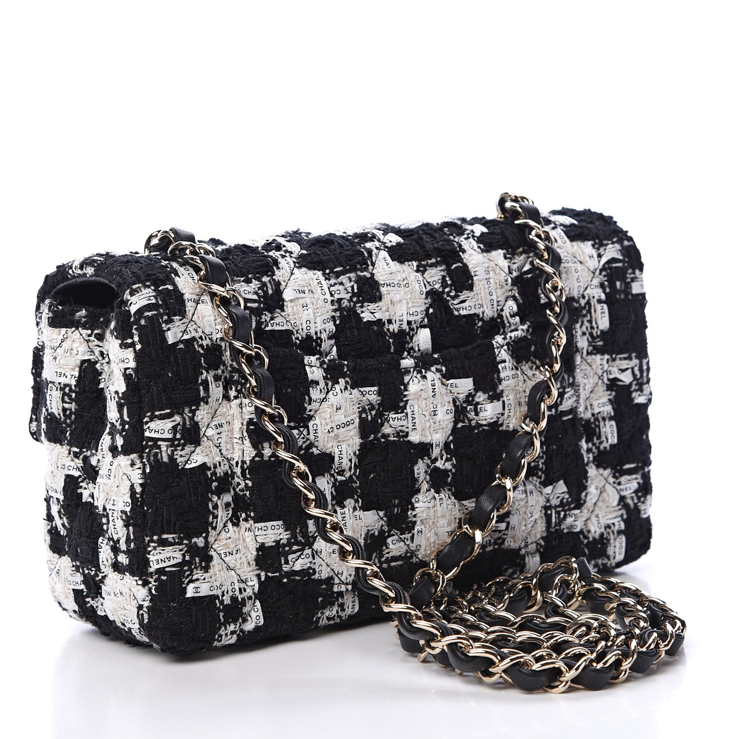 Tweed Quilted Mini Rectangular Flap Black Ecru White