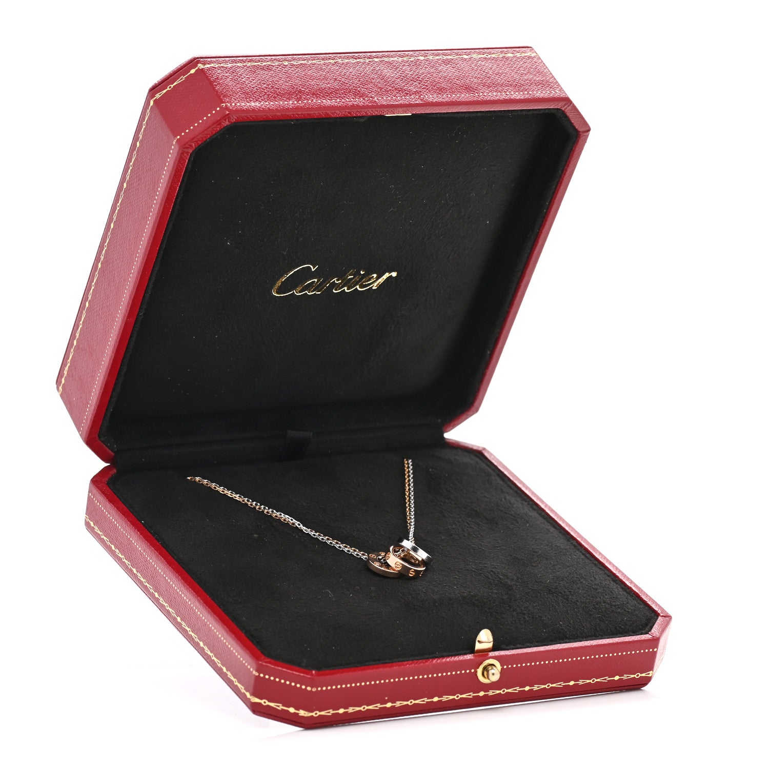Cartier 18K White Pink Gold Diamond Three Ring LOVE Pendant Necklace 6 of 6
