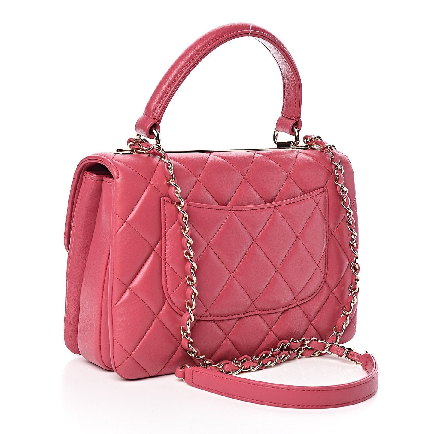 Lambskin Quilted Small Trendy CC Dual Handle Bag Dark Pink