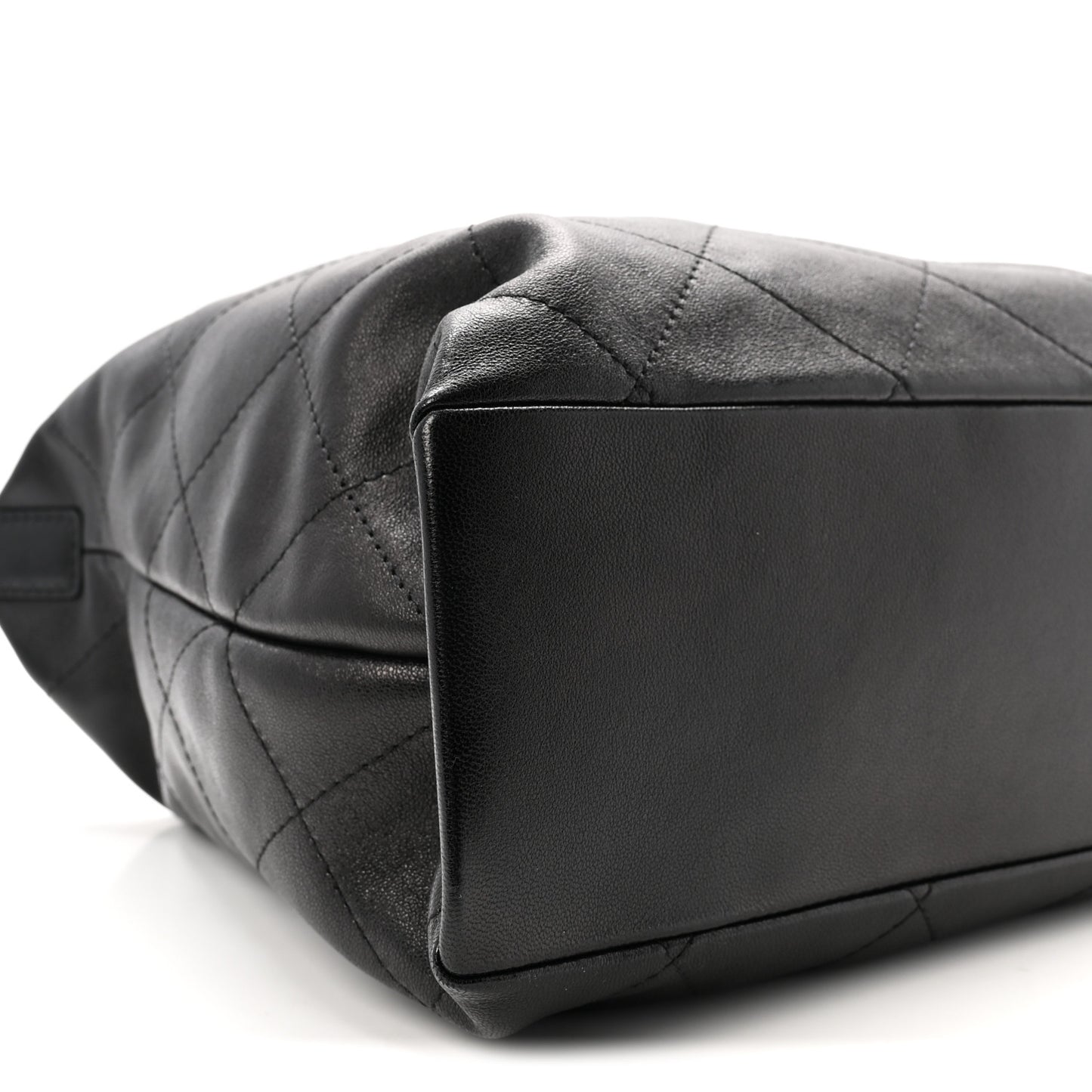 Shiny Lambskin Quilted Maxi Hobo Black