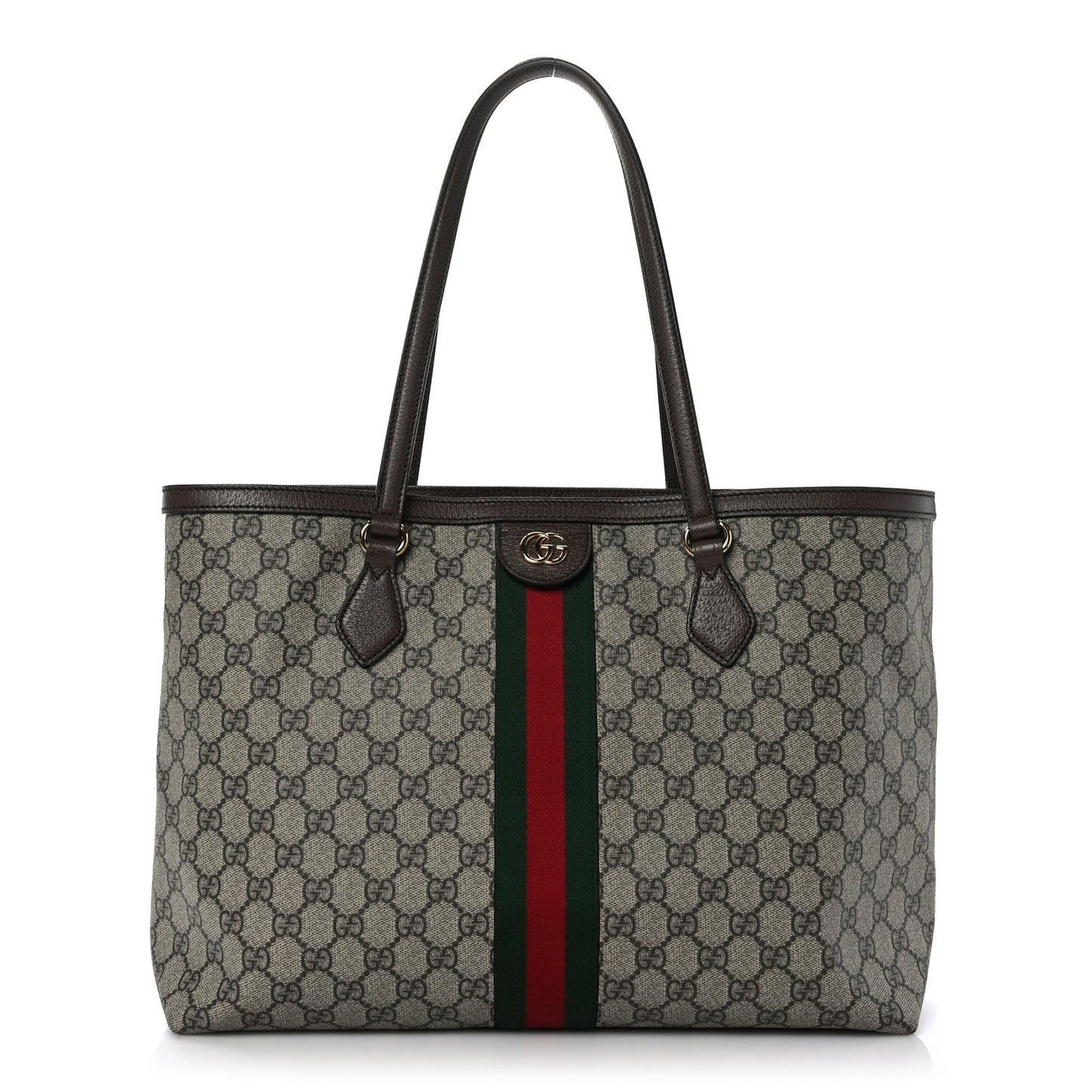 GG Supreme Monogram Textured Calfskin Web Medium Ophidia Shopping Tote Beige Ebony New Acero