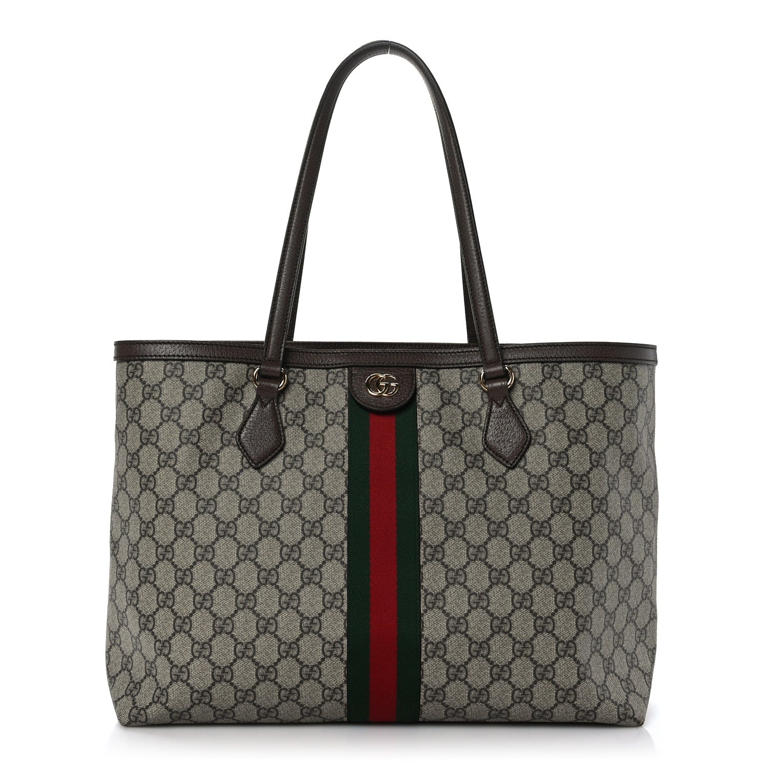 Gucci GG Supreme Monogram Textured Calfskin Web Medium Ophidia Shopping Tote Beige Ebony New Acero 1 of 9
