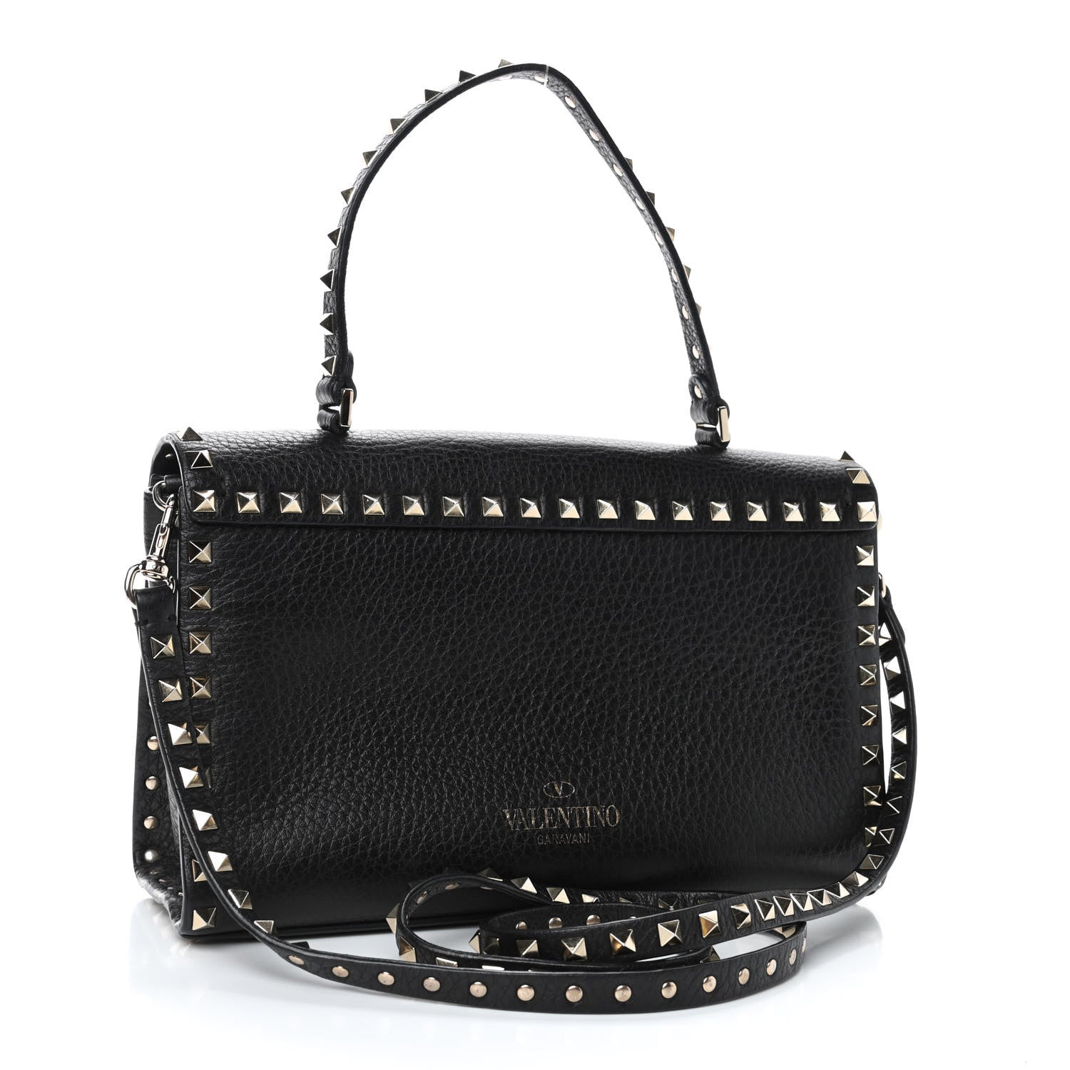 Valentino Garavani Pebbled Calfskin Small Rockstud Single Handle Flap Bag Black 2 of 7