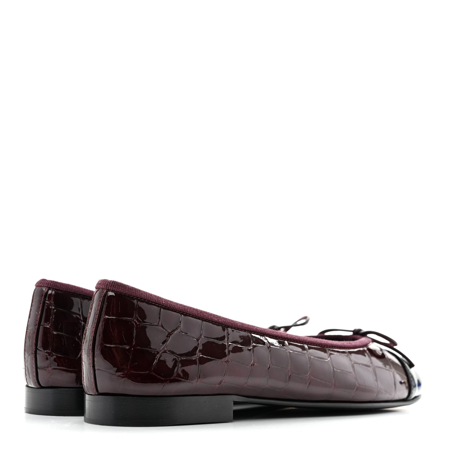 Patent Calfskin Crocodile Embossed Ballerina Flats 37 Dark Burgundy Black