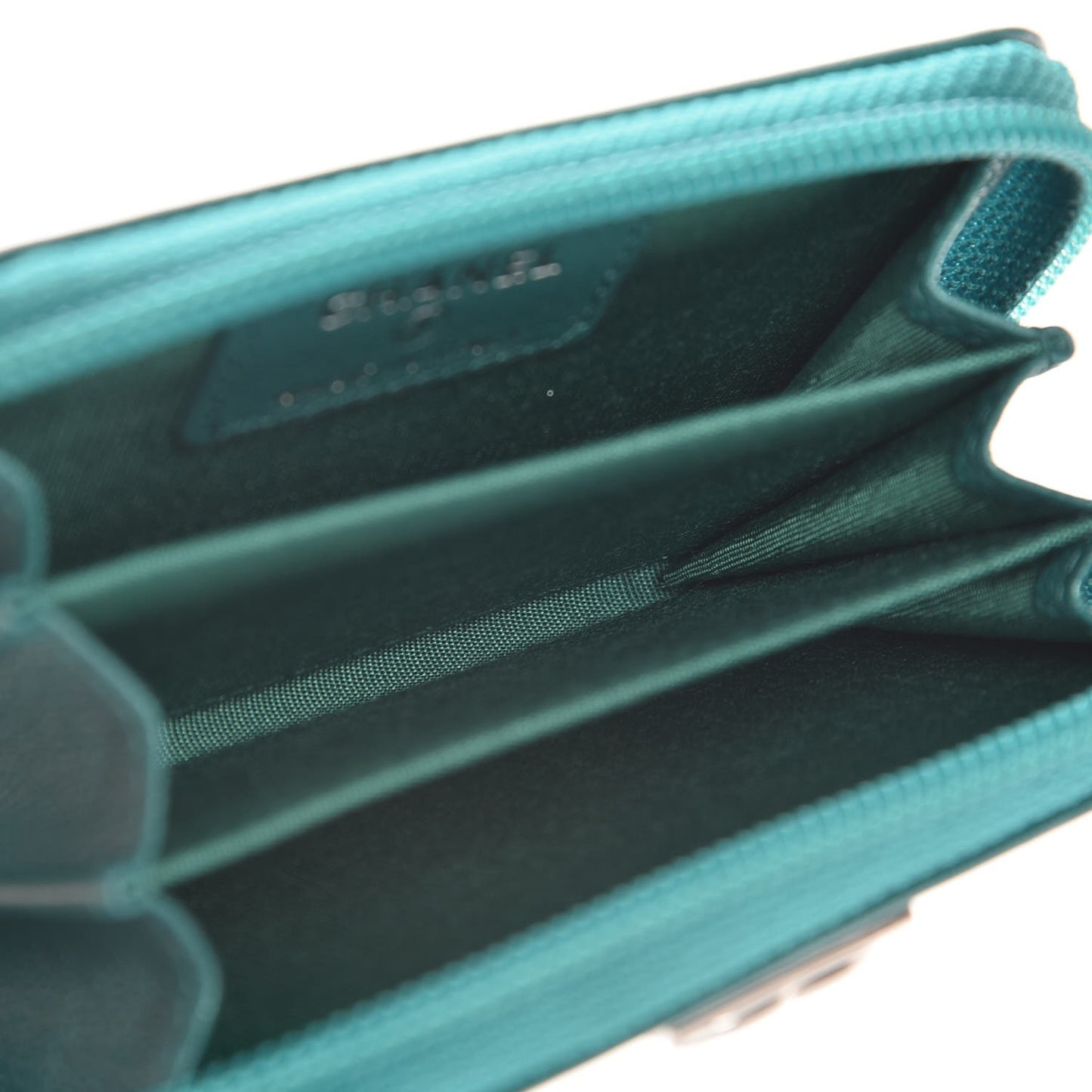 Metallic Goatskin Quilted Boy Zip Around Coin Purse Wallet Turquoise