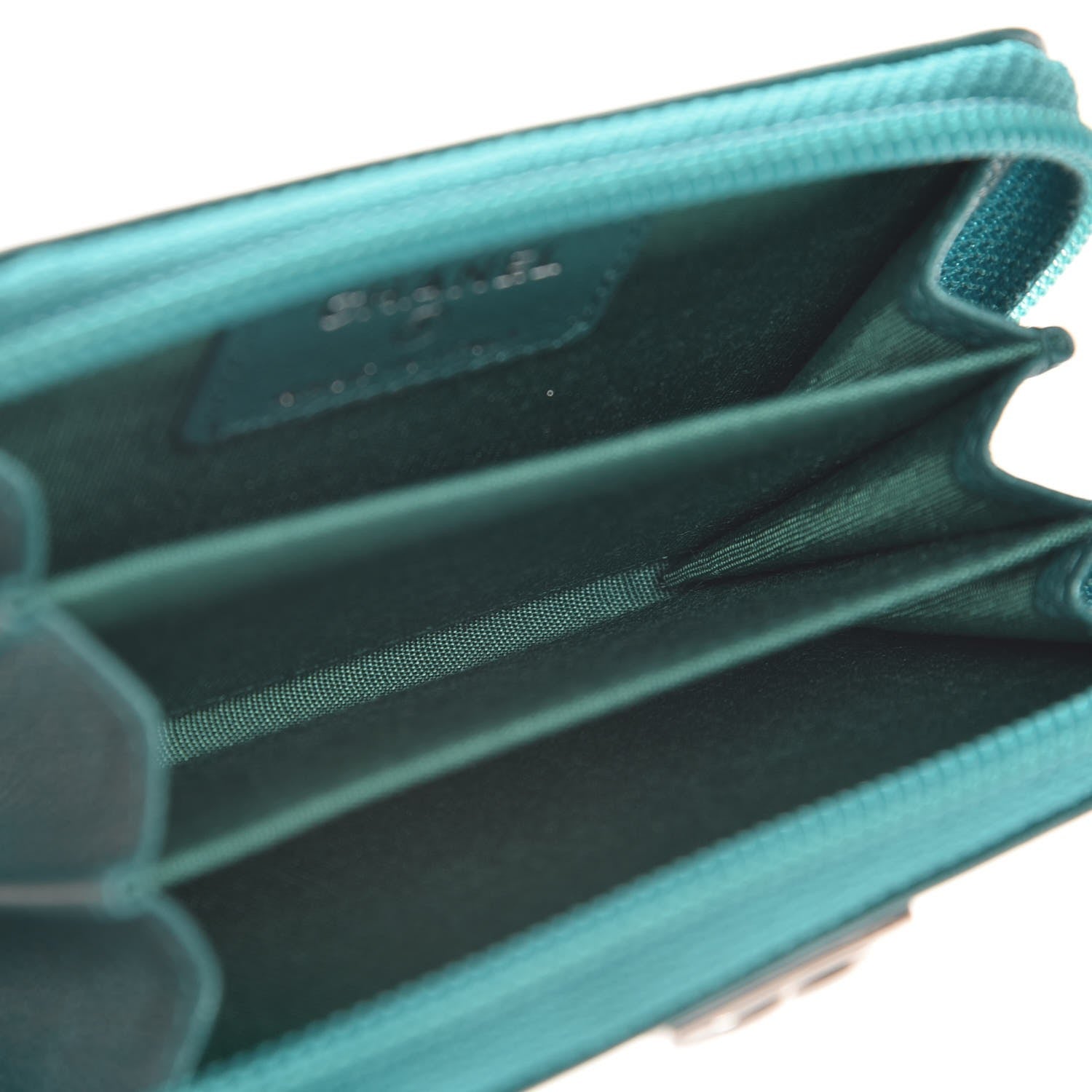 Chanel Metallic Goatskin Quilted Boy Zip Around Coin Purse Wallet Turquoise 5 of 8