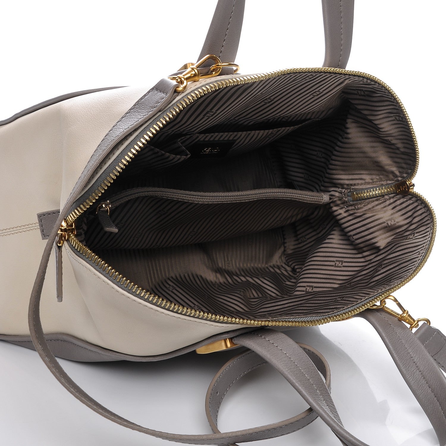 Fendi Vitello Capra Alabama Colorblock Large Chameleon Tote Asfalto Latte Grigio Chiaro 5 of 7