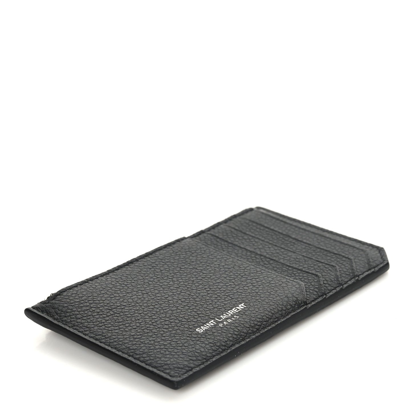 Grained Calfskin 5 Fragments Zip Pouch Card Holder Black